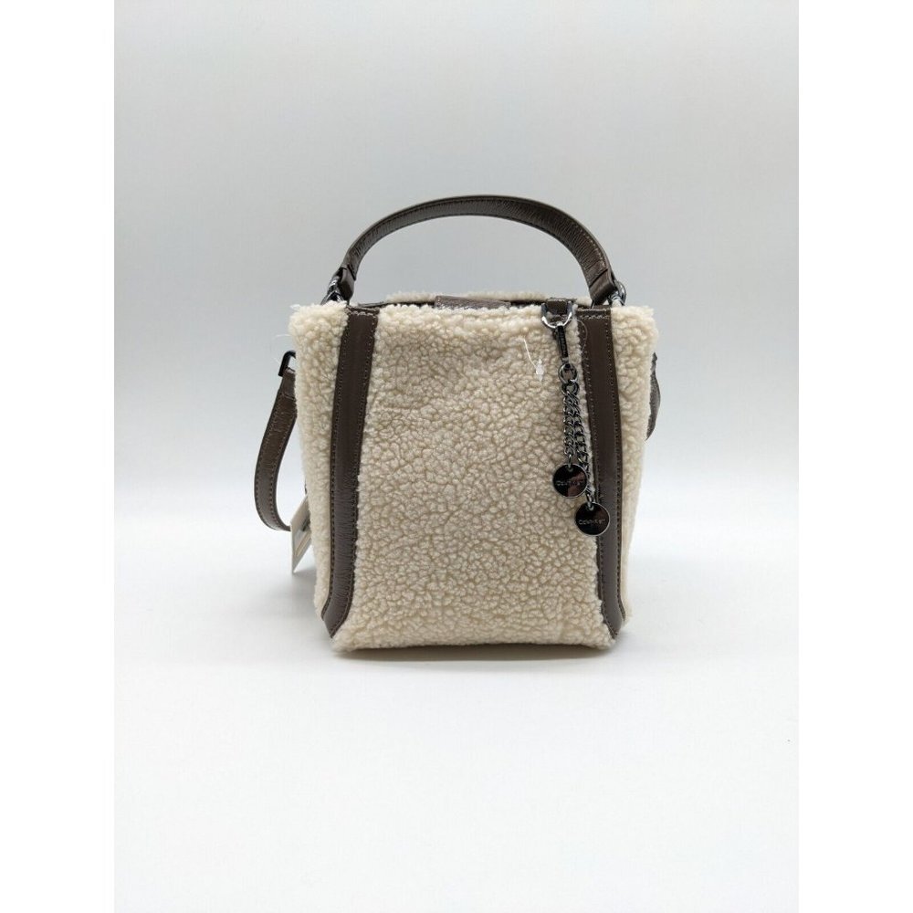 CALVIN KLEIN Astatine sherpa and patent leather top handle mini crossbody -Taupe - Picture 3 of 11